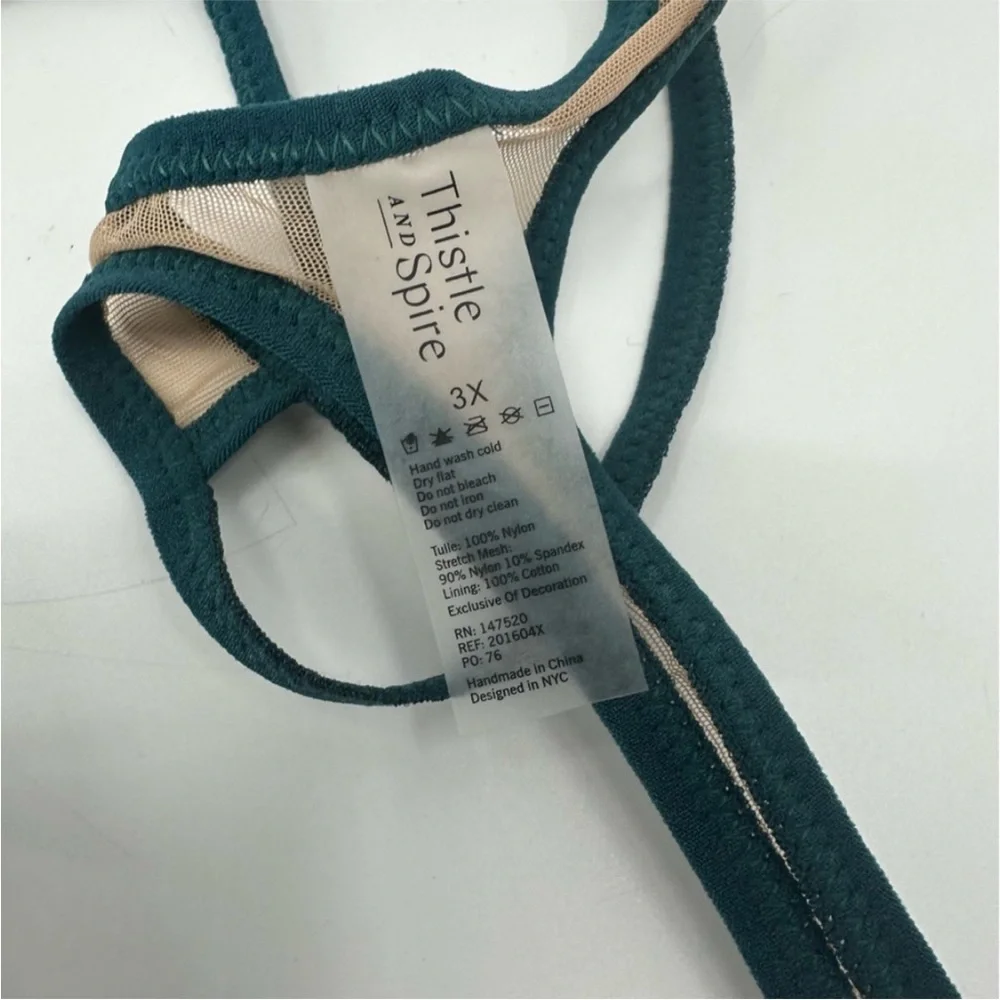 Thistle and Spire Emerald and Biscotti Embroidered Brooklyn Haze Thong Size 3X